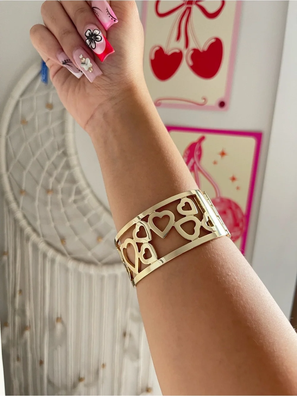 Gold Heart Cutout Cuff Bracelet - Women Jewelry